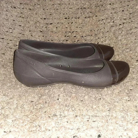 CROCS-Shiny Brown Cap Toe-Dark Brown-Slip On-Ballet Flats-6M-Excellent - Picture 4 of 7